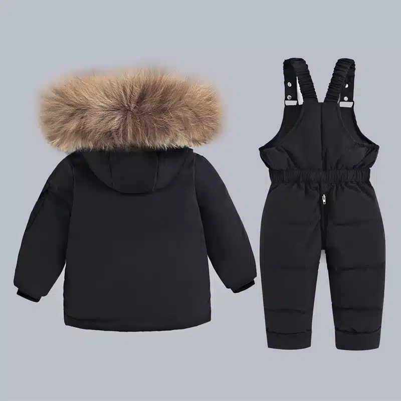 Winterliche Kinderjacke mit Weste und kuscheligem Fellkragen in schwarz – Bild 2